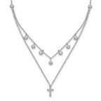 Sterling Silver Rhodium-plated CZ Cross With  2in ext. Necklace
