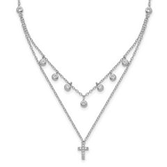 Sterling Silver Rhodium-plated CZ Cross With  2in ext. Necklace
