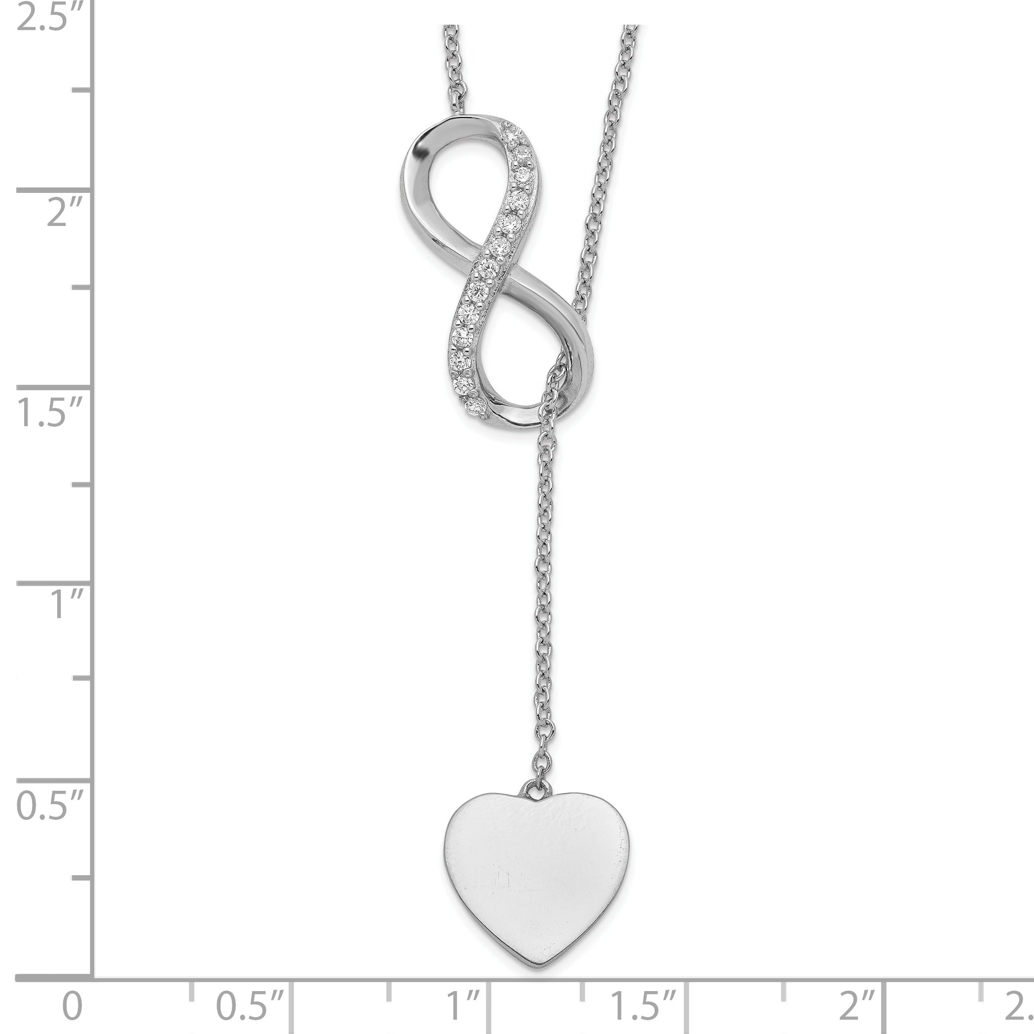Sterling Silver RH-plated CZ Infinity/Heart With 2in ext. Y-Necklace