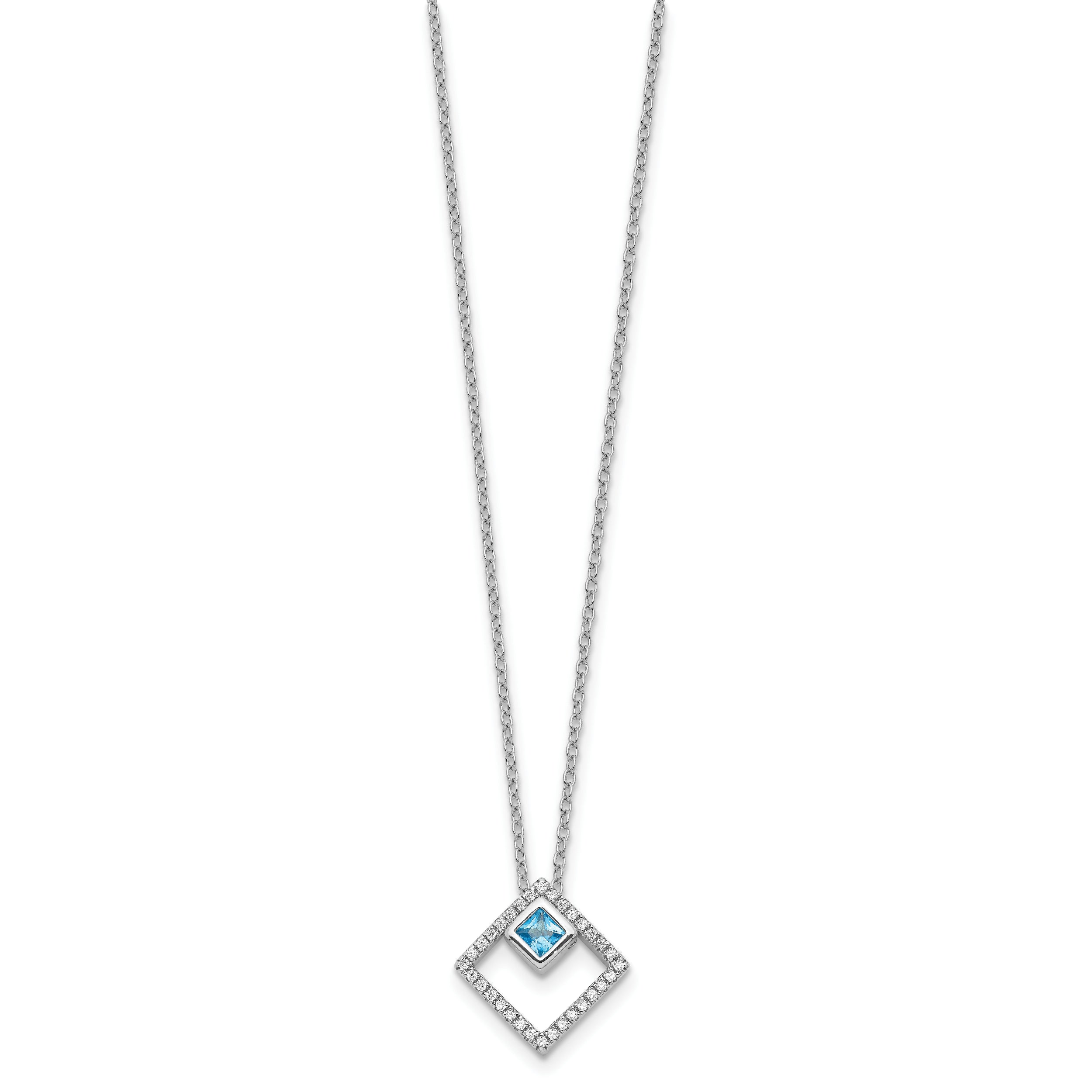 Sterling Silver RH-plated 5mm CZ and Spinel With 1in. Ext. Necklace