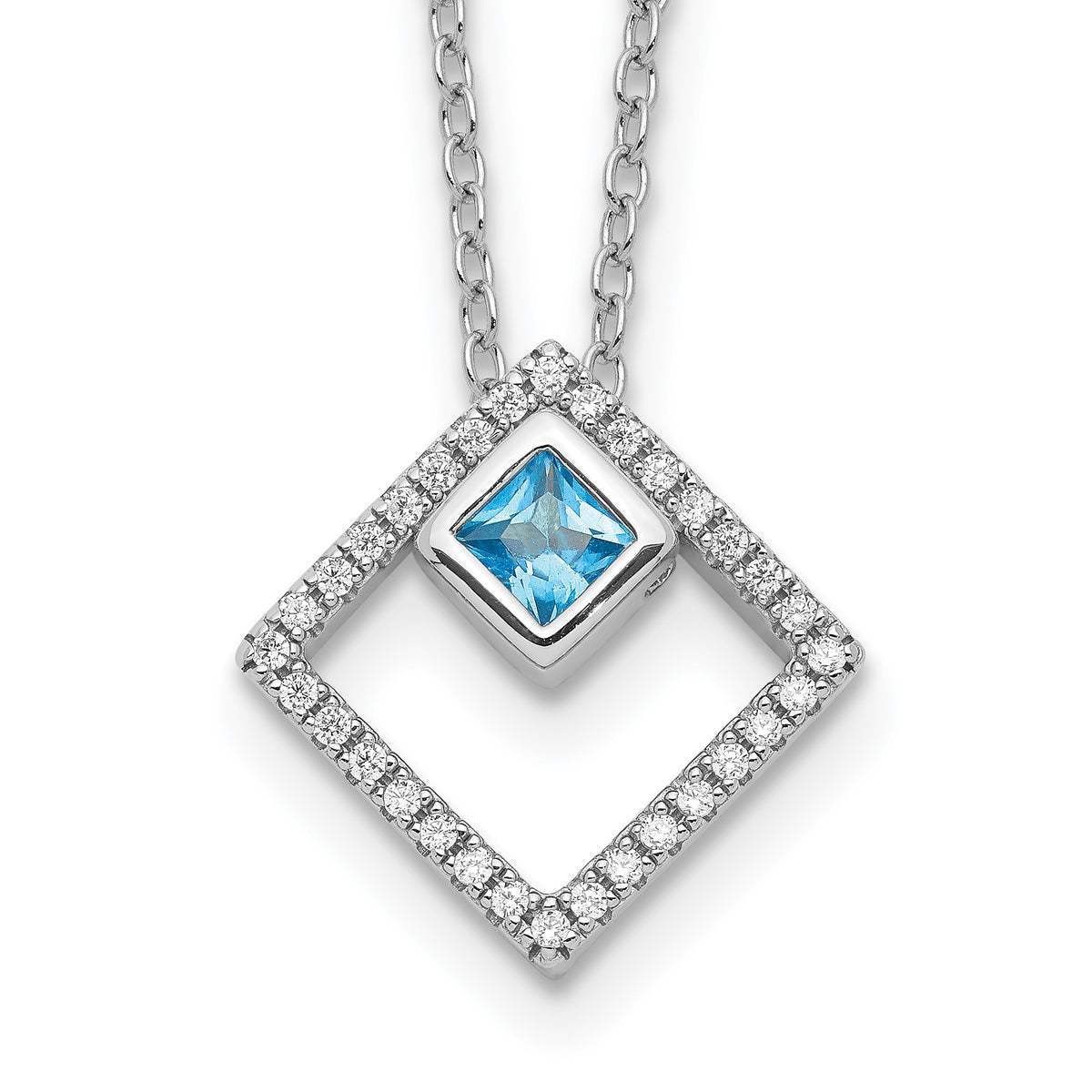 Sterling Silver RH-plated 5mm CZ and Spinel With 1in. Ext. Necklace