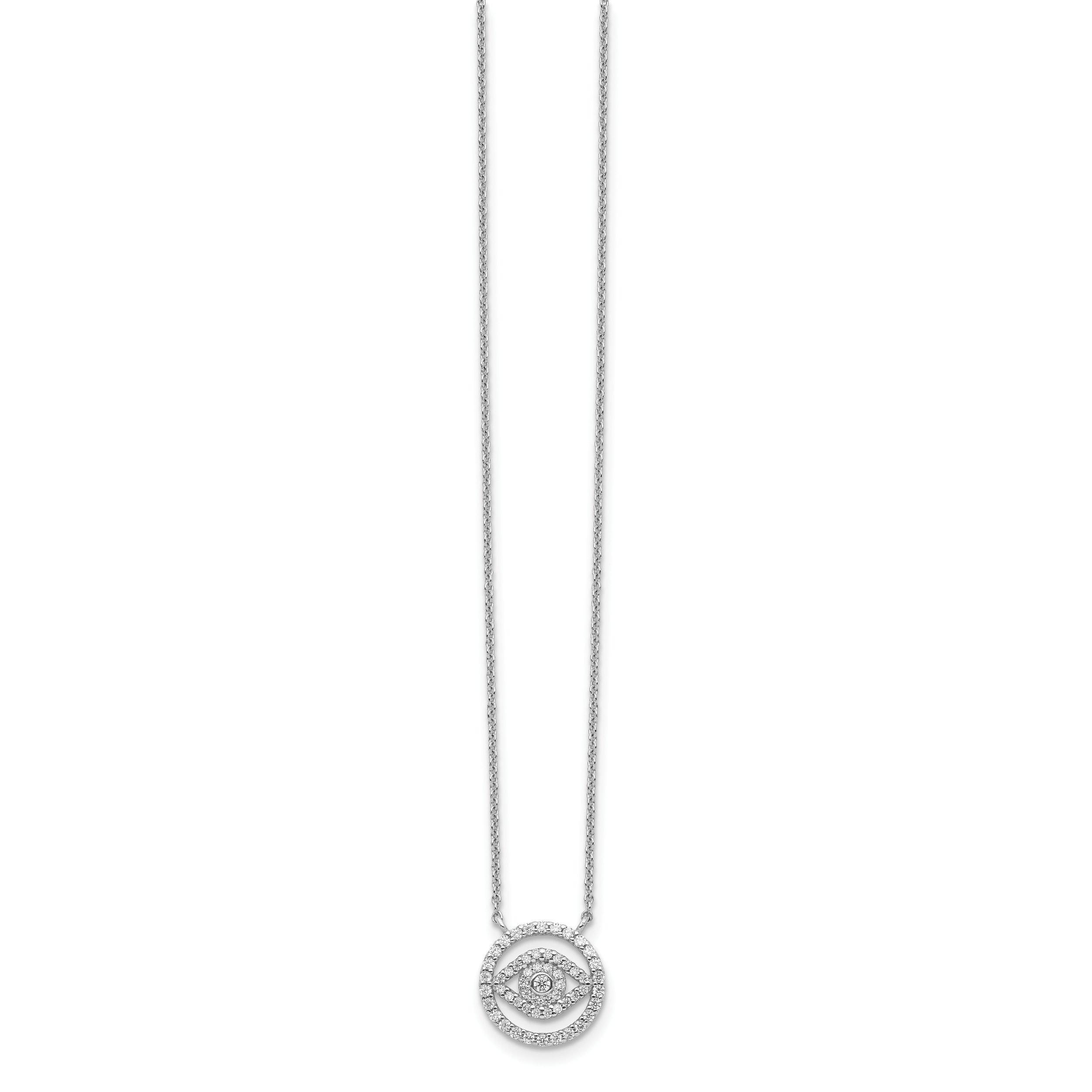 Sterling Silver Rhodium Plated CZ Evil Eye Necklace With 2in ext. Secondary image