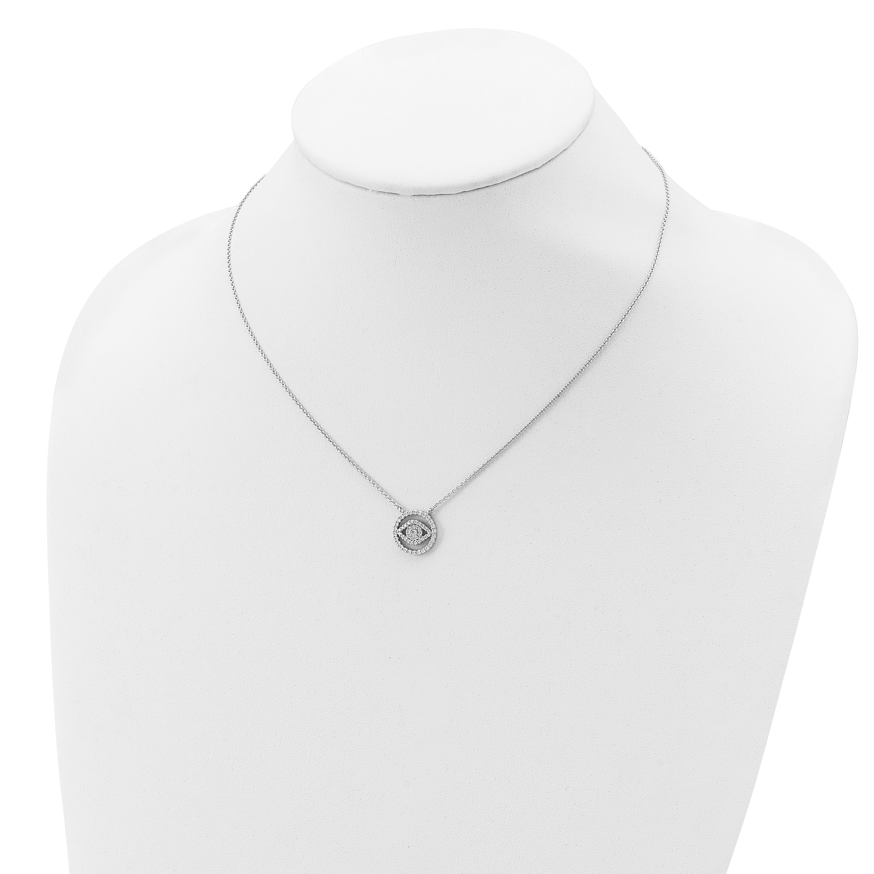 Sterling Silver Rhodium Plated CZ Evil Eye Necklace With 2in ext.
