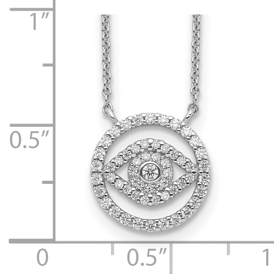 Sterling Silver Rhodium Plated CZ Evil Eye Necklace With 2in ext.