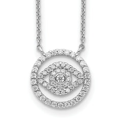 Sterling Silver Rhodium Plated CZ Evil Eye Necklace With 2in ext.