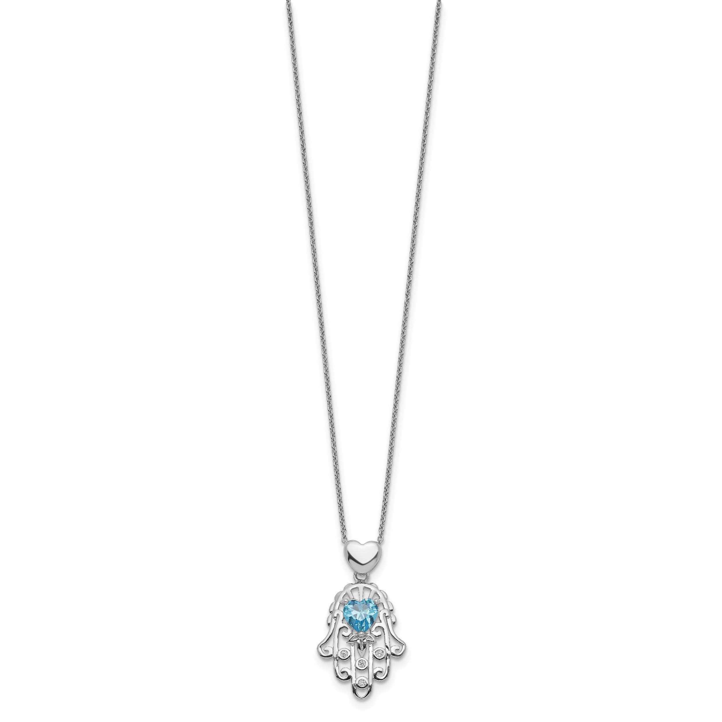 Sterling Silver Blue and Clear CZ Hamsa Necklace Secondary image