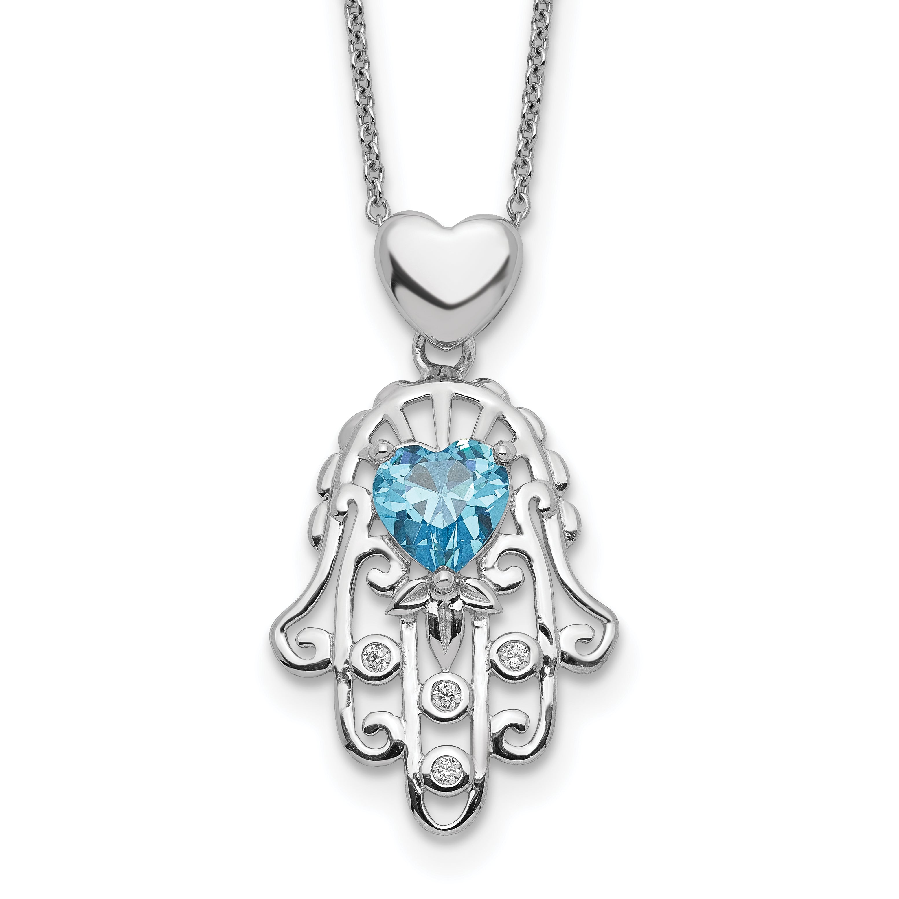 Sterling Silver Blue and Clear CZ Hamsa Necklace Main image