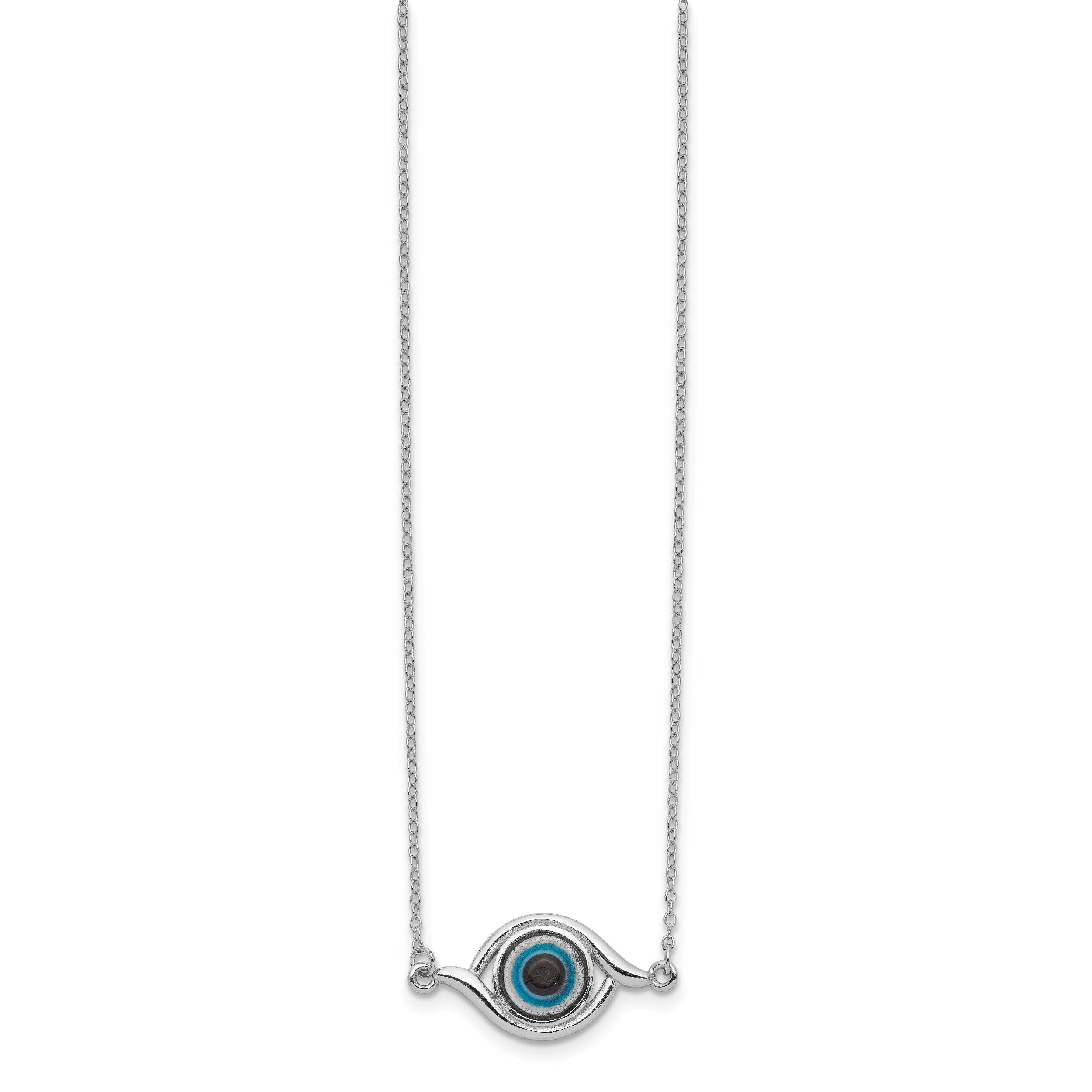 Sterling Silver Rhodium-plated Glass With 2in Ext Eye Necklace
