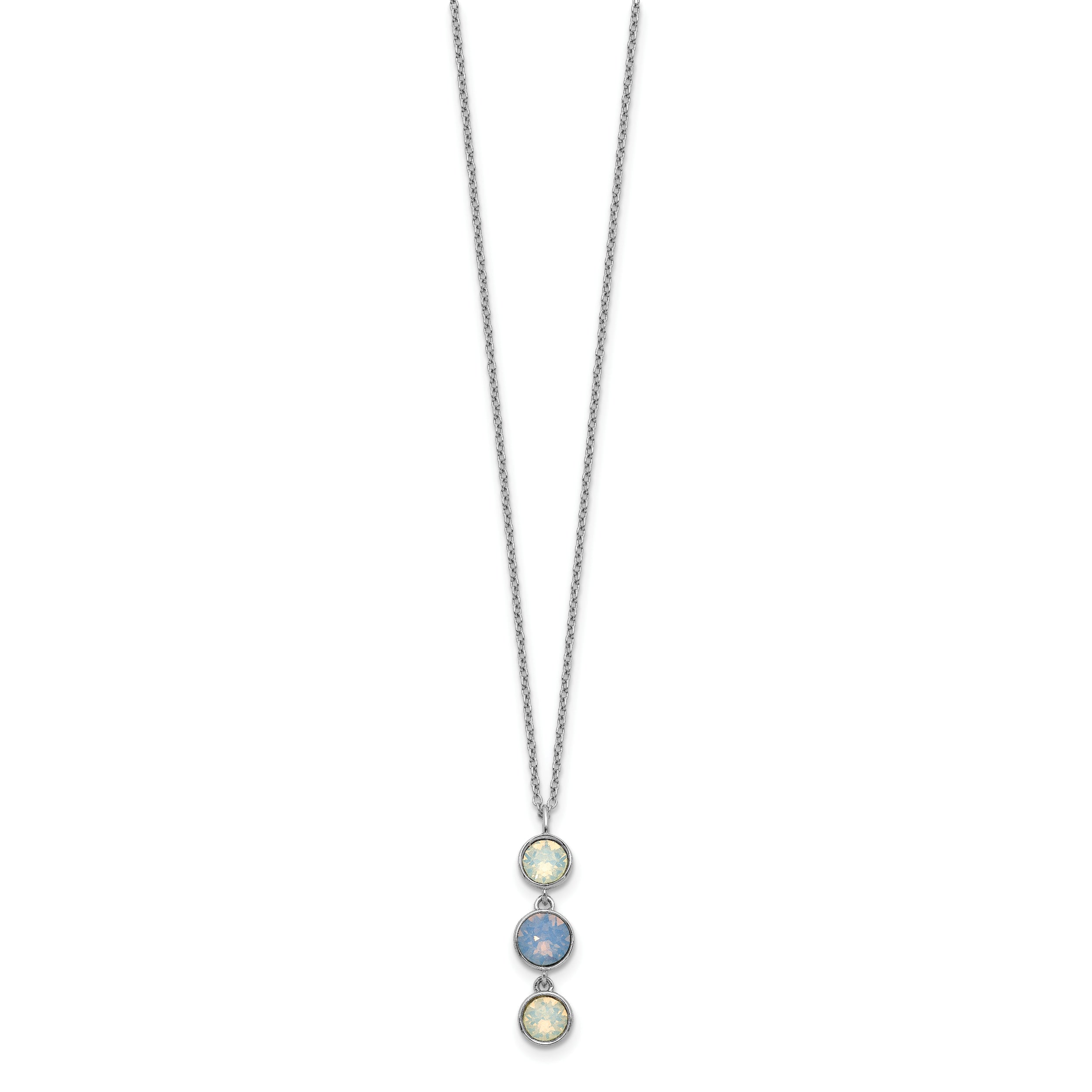 Sterling Silver Rhod-plated Blue and White Crystal With  2in ext Necklace