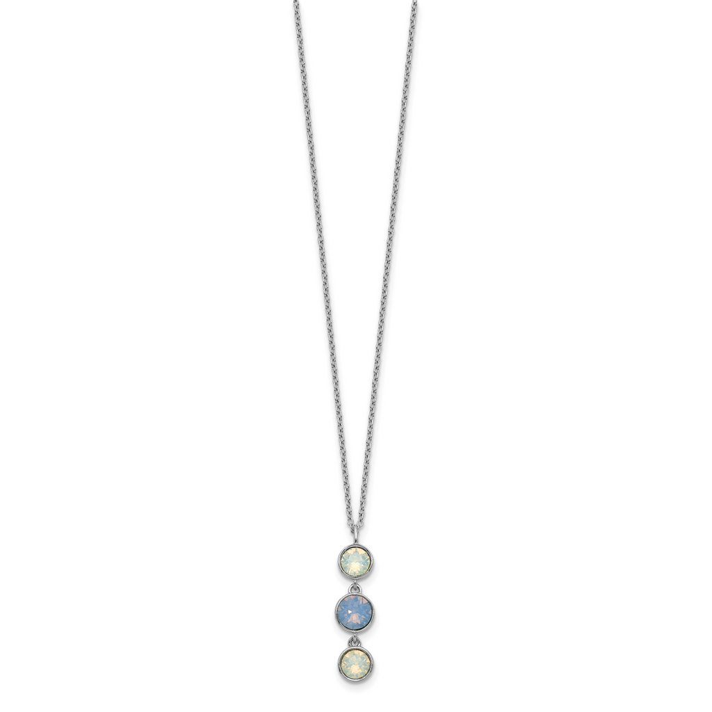 Sterling Silver Rhod-plated Blue and White Crystal With  2in ext Necklace