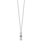 Sterling Silver Rhod-plated Blue and White Crystal With  2in ext Necklace