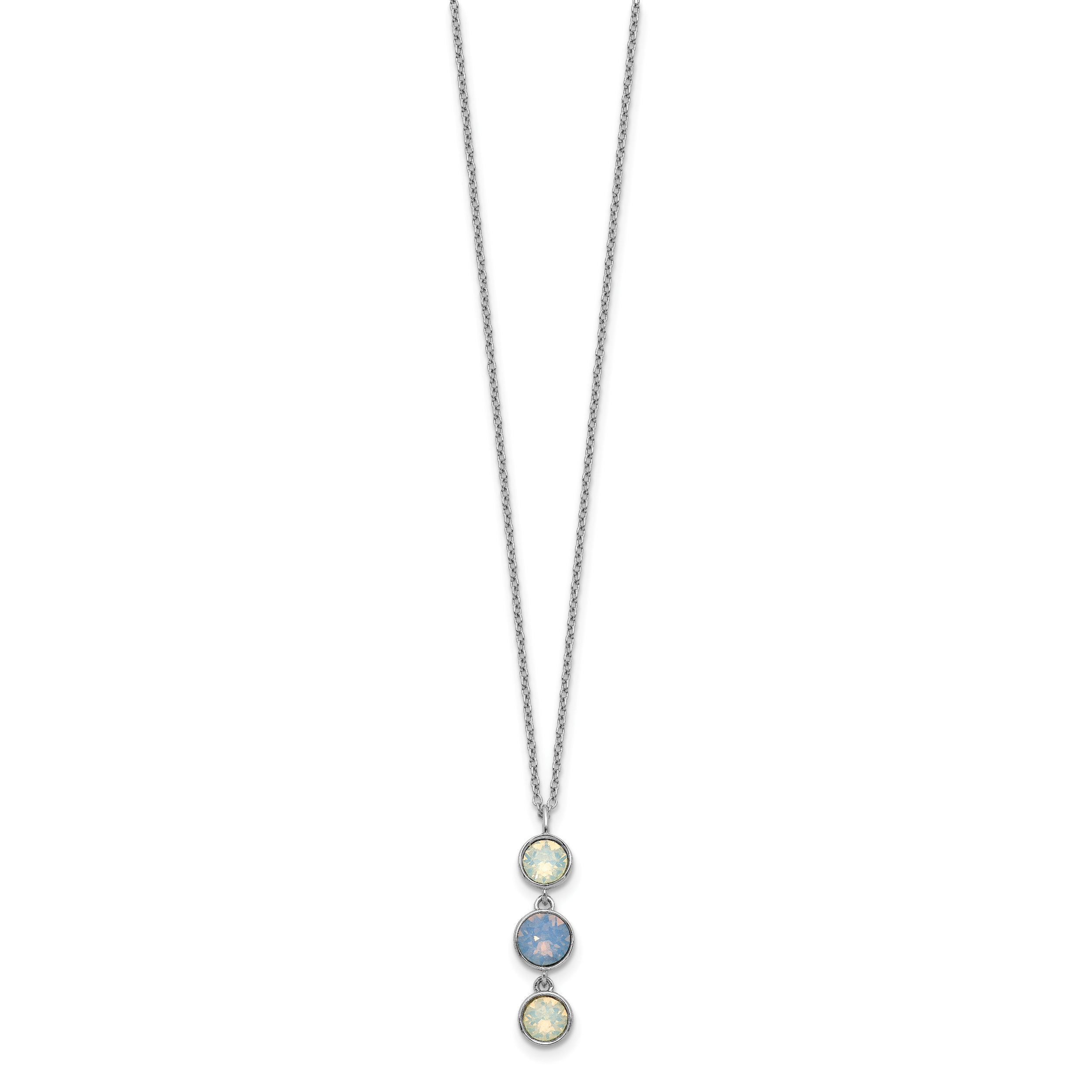 Sterling Silver Rhod-plated Blue and White Crystal With  2in ext Necklace
