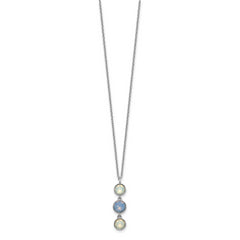 Sterling Silver Rhod-plated Blue and White Crystal With  2in ext Necklace