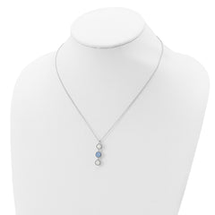 Sterling Silver Rhod-plated Blue and White Crystal With  2in ext Necklace