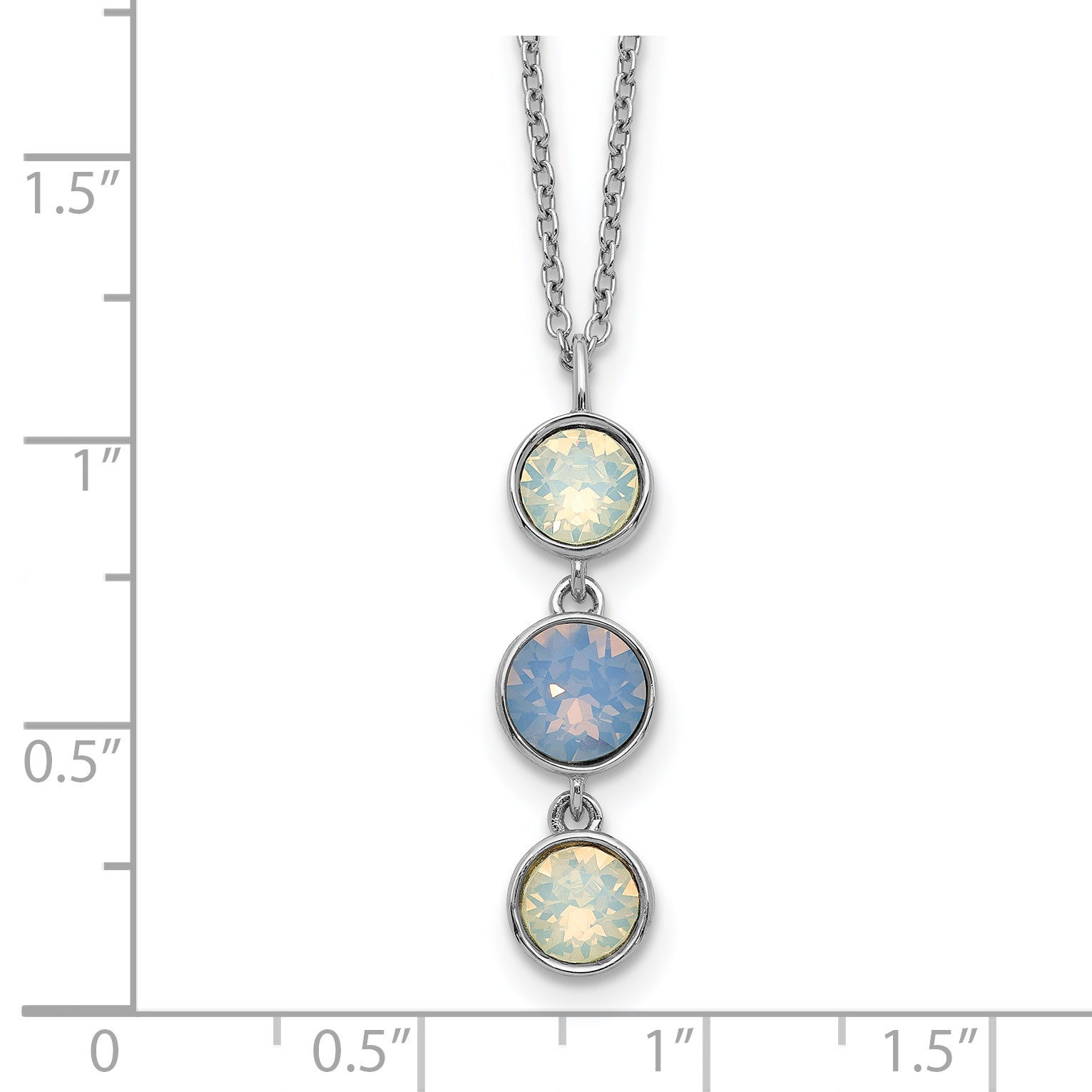 Sterling Silver Rhod-plated Blue and White Crystal With  2in ext Necklace