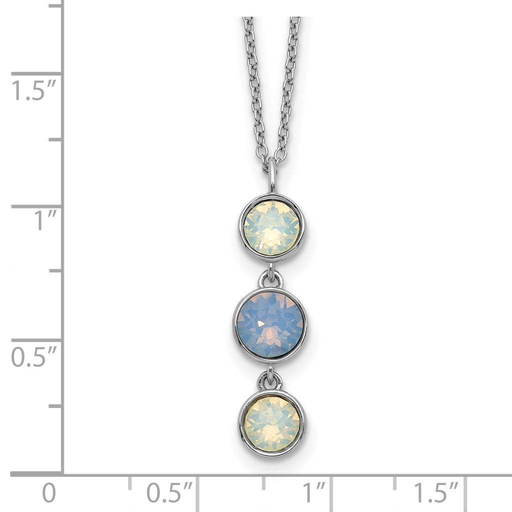 Sterling Silver Rhod-plated Blue and White Crystal With  2in ext Necklace