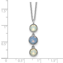 Sterling Silver Rhod-plated Blue and White Crystal With  2in ext Necklace