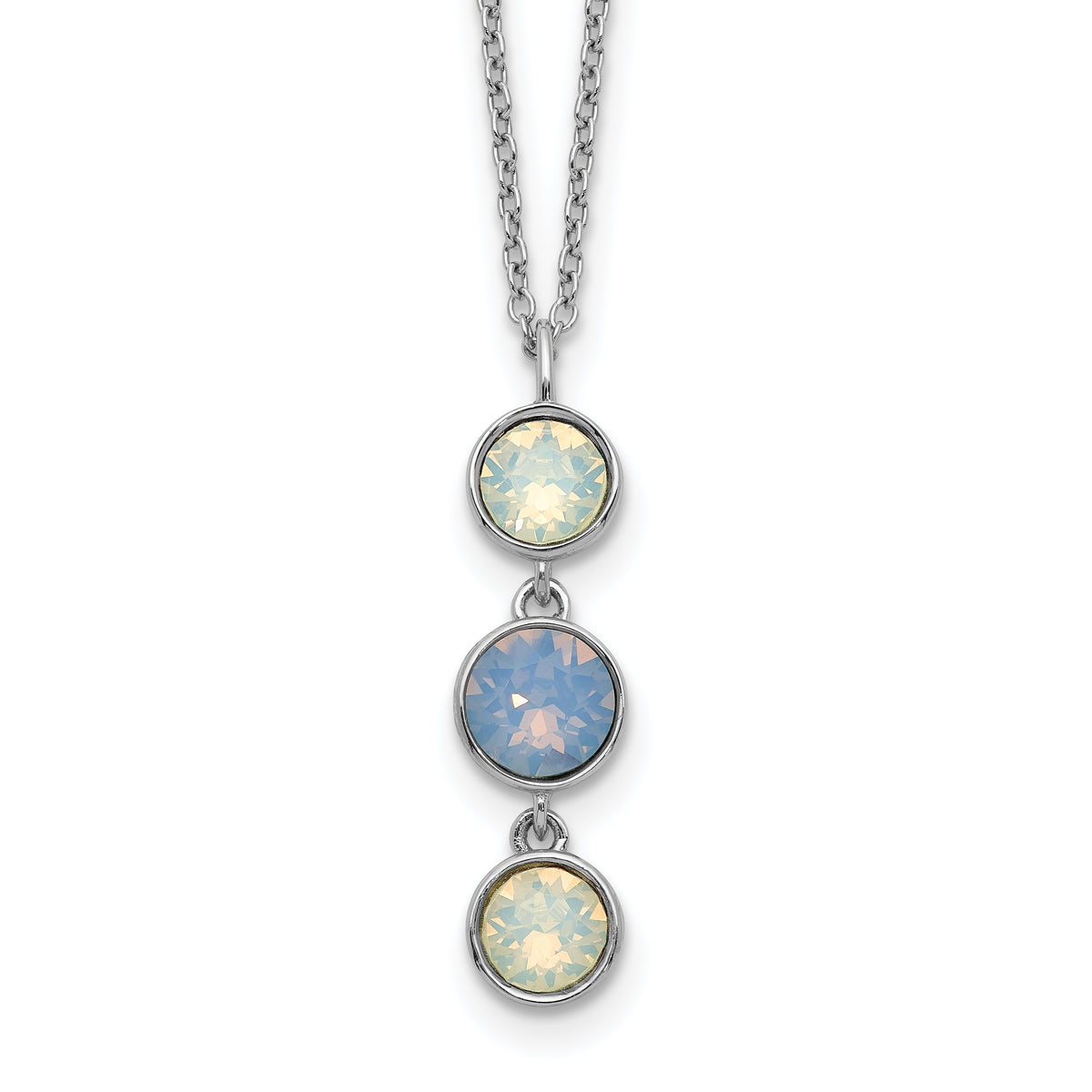 Sterling Silver Rhod-plated Blue and White Crystal With  2in ext Necklace