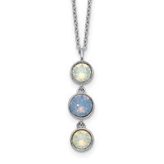 Sterling Silver Rhod-plated Blue and White Crystal With  2in ext Necklace