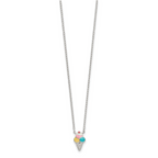 Sterling Silver Polished & Textured Multi-color Enameled Ice Cream Cone with 2 Inch Extension Children's Necklace