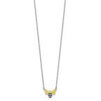 Sterling Silver Polished Yellow & Black Enameled Bumblebee with 2 Inch Extension Children's Necklace