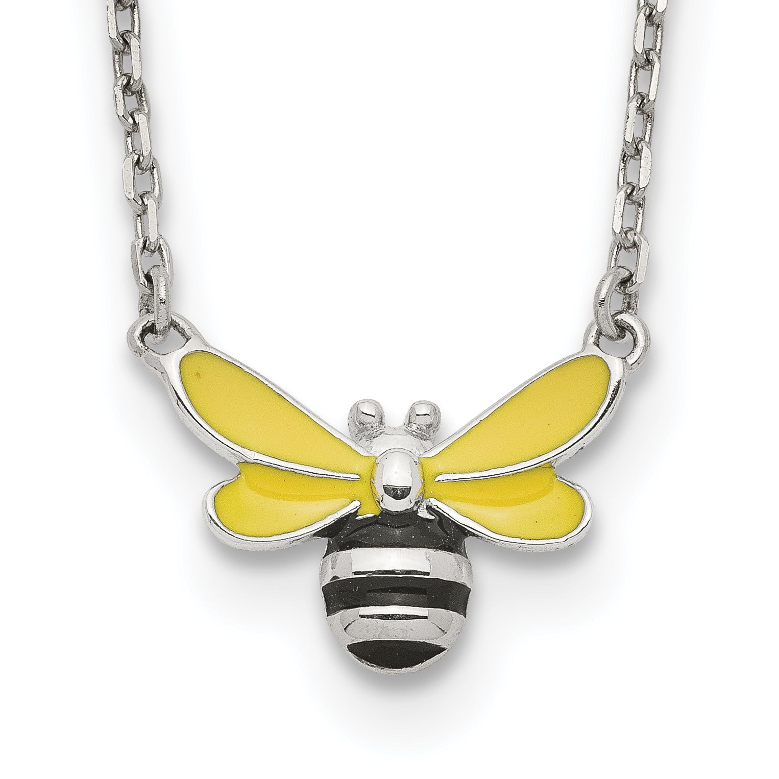 Sterling Silver Polished Yellow & Black Enameled Bumblebee with 2 Inch Extension Children's Necklace Main image