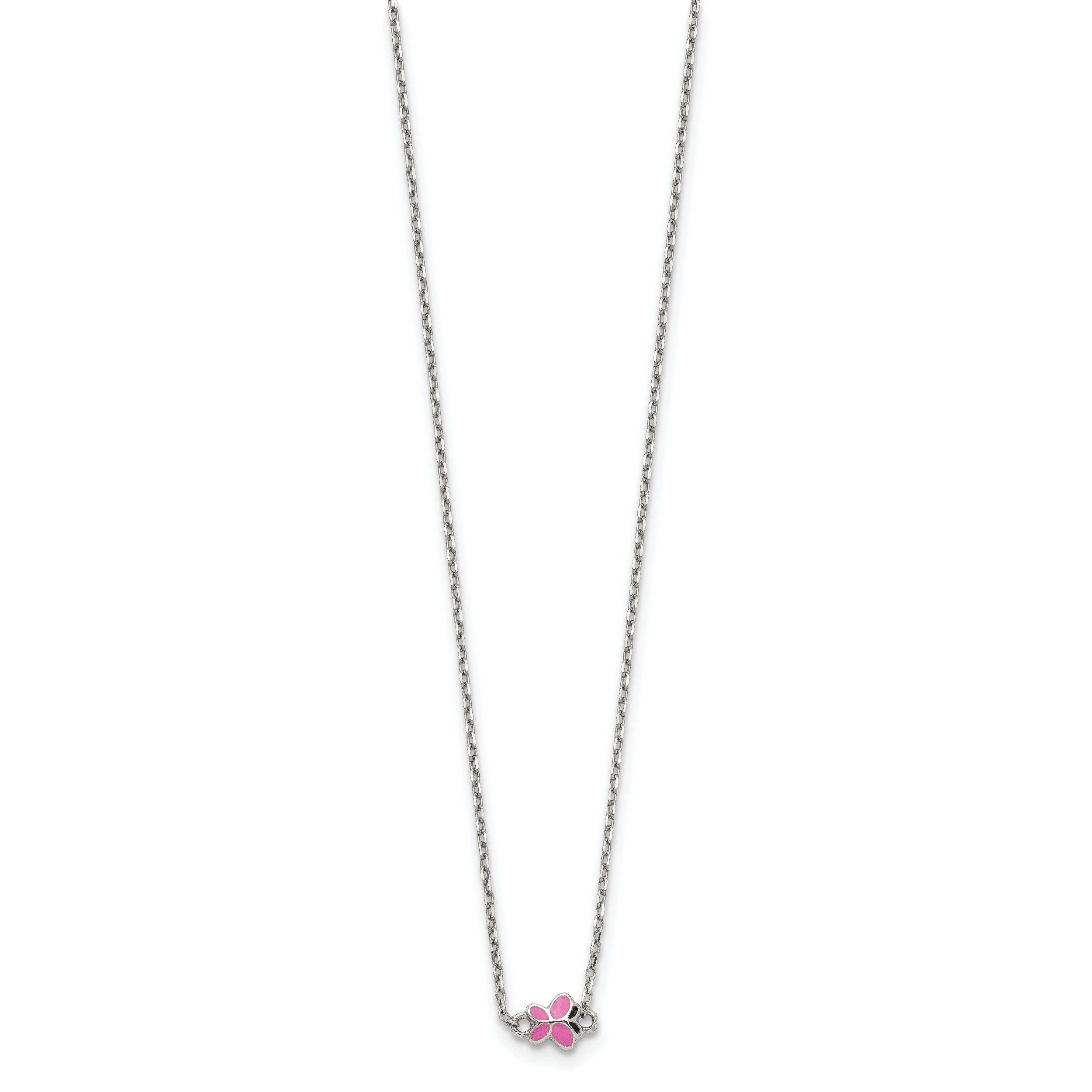 Sterling Silver Polished Pink & Black Enameled Butterfly with 2 Inch Extension Children's Necklace Secondary image