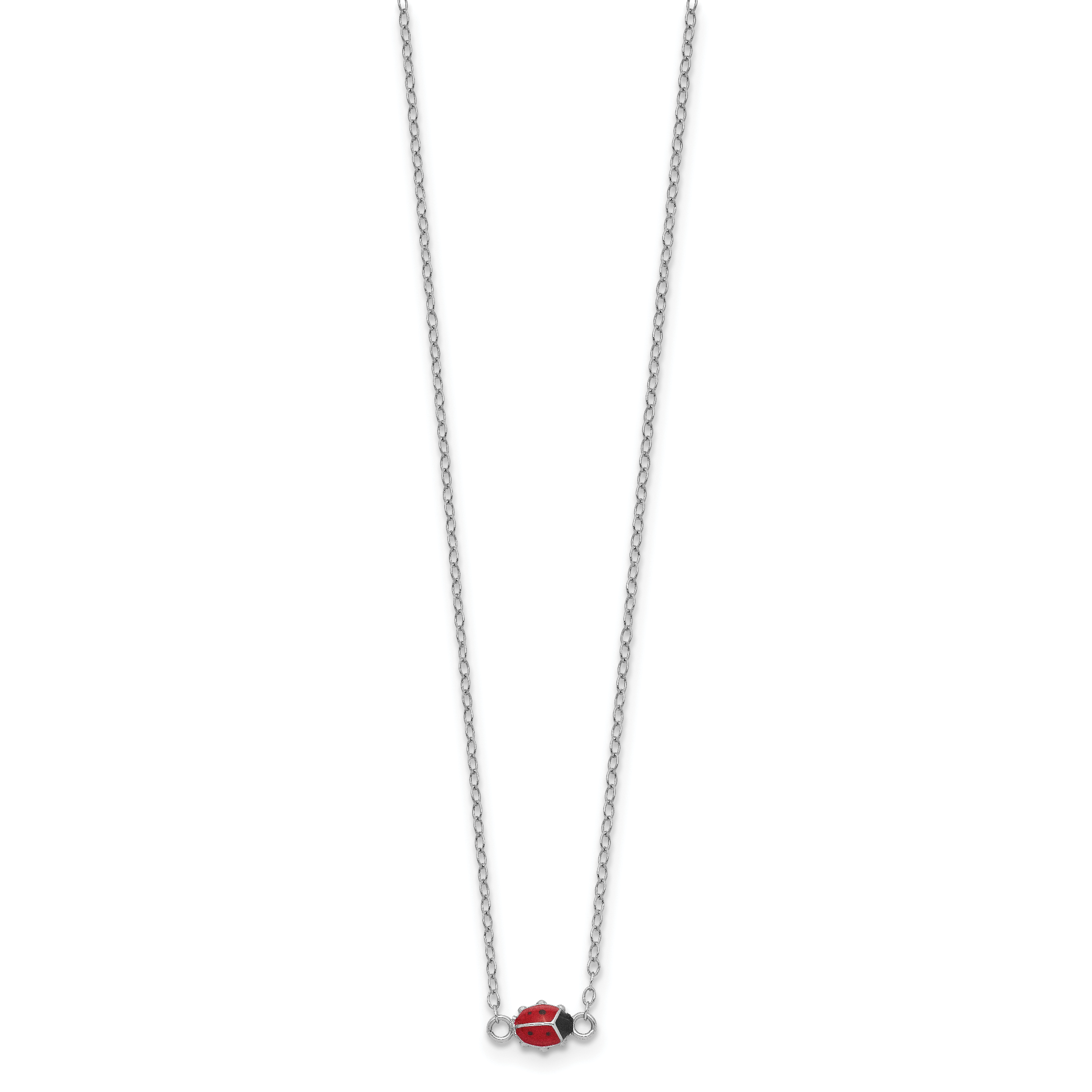 Sterling Silver Polished Red & Black Enameled Ladybug with 2 Inch Extension Children's Necklace Secondary image