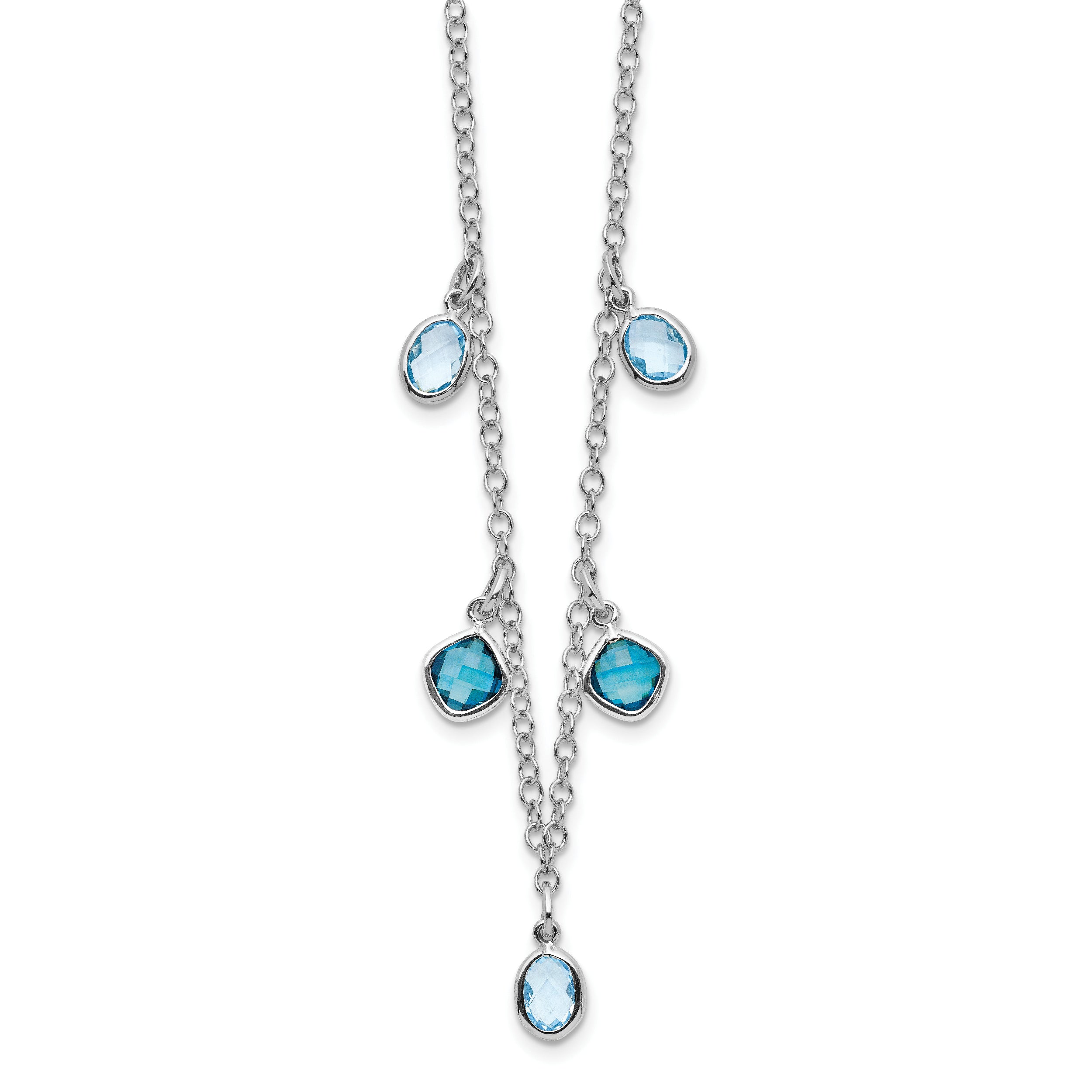 Sterling Silver Rhod-plat London and Sky Blue Topaz With  2in ext. Necklace