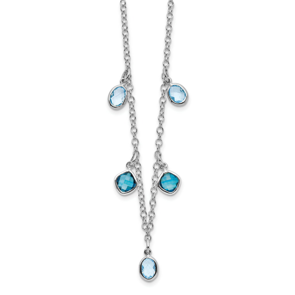 Sterling Silver Rhod-plat London and Sky Blue Topaz With  2in ext. Necklace