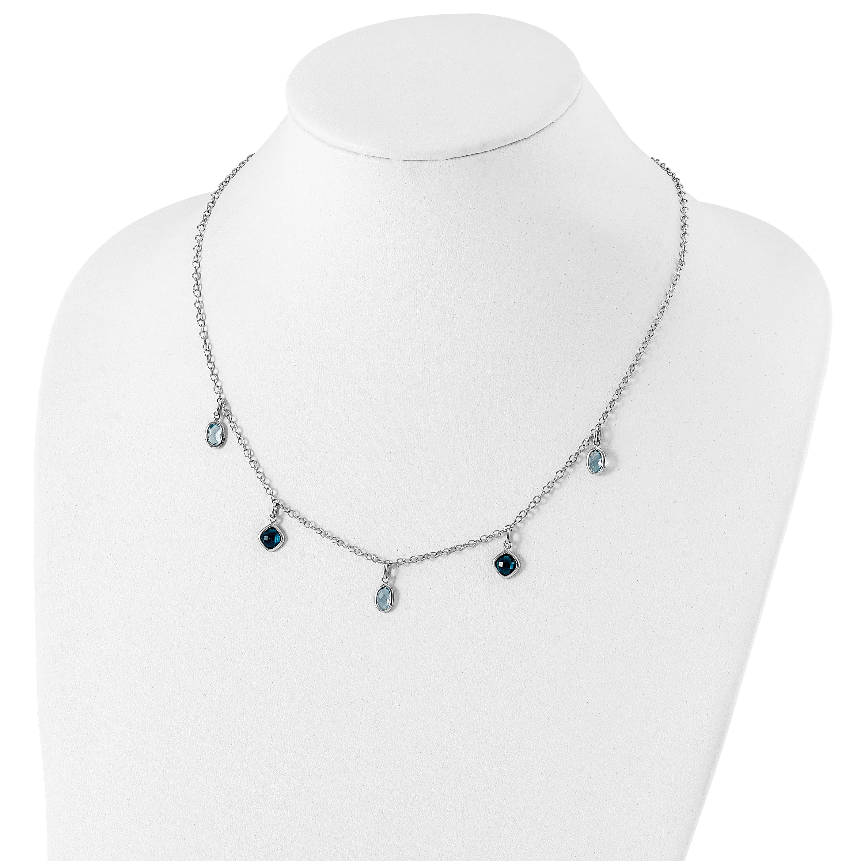 Sterling Silver Rhod-plat London and Sky Blue Topaz With  2in ext. Necklace