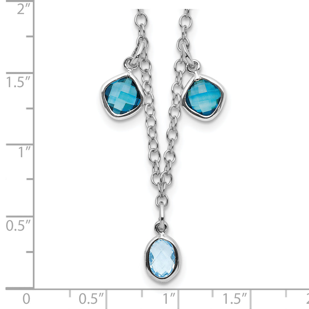 Sterling Silver Rhod-plat London and Sky Blue Topaz With  2in ext. Necklace