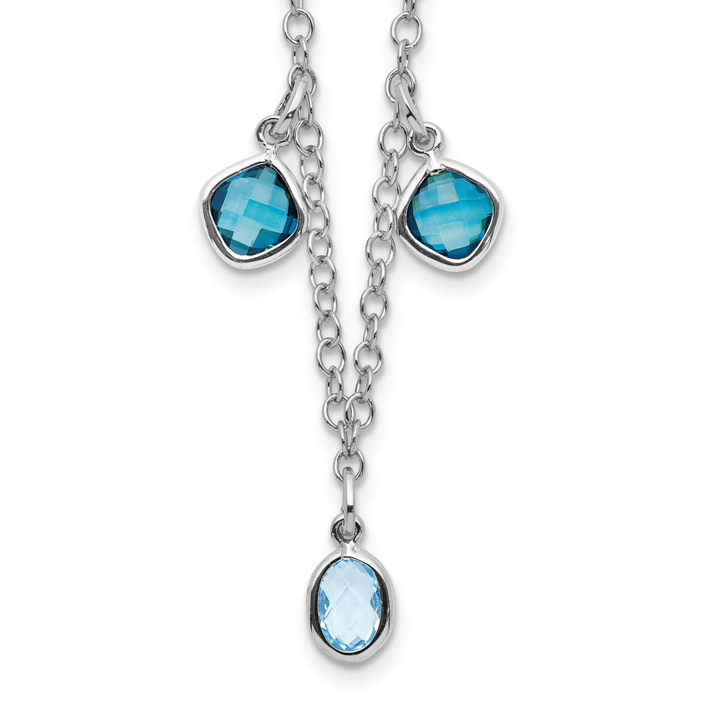 Sterling Silver Rhod-plat London and Sky Blue Topaz With  2in ext. Necklace