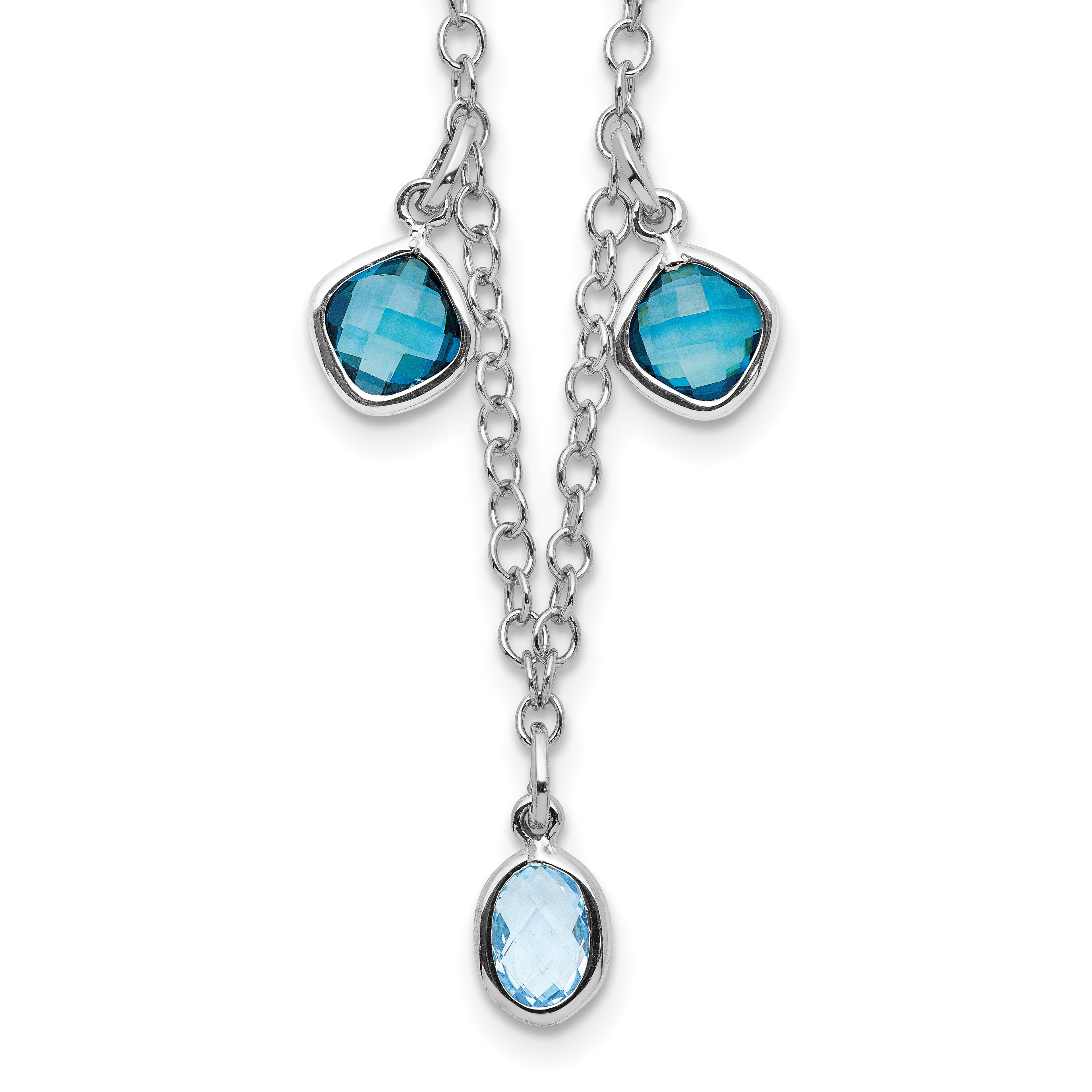 Sterling Silver Rhod-plat London and Sky Blue Topaz With  2in ext. Necklace