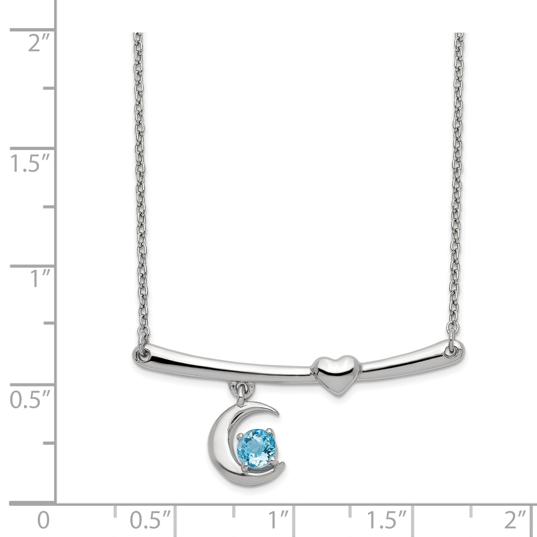 Sterling Silver Rhod-plat Swiss Blue Topaz Moon With 2.25in ext Necklace Secondary image
