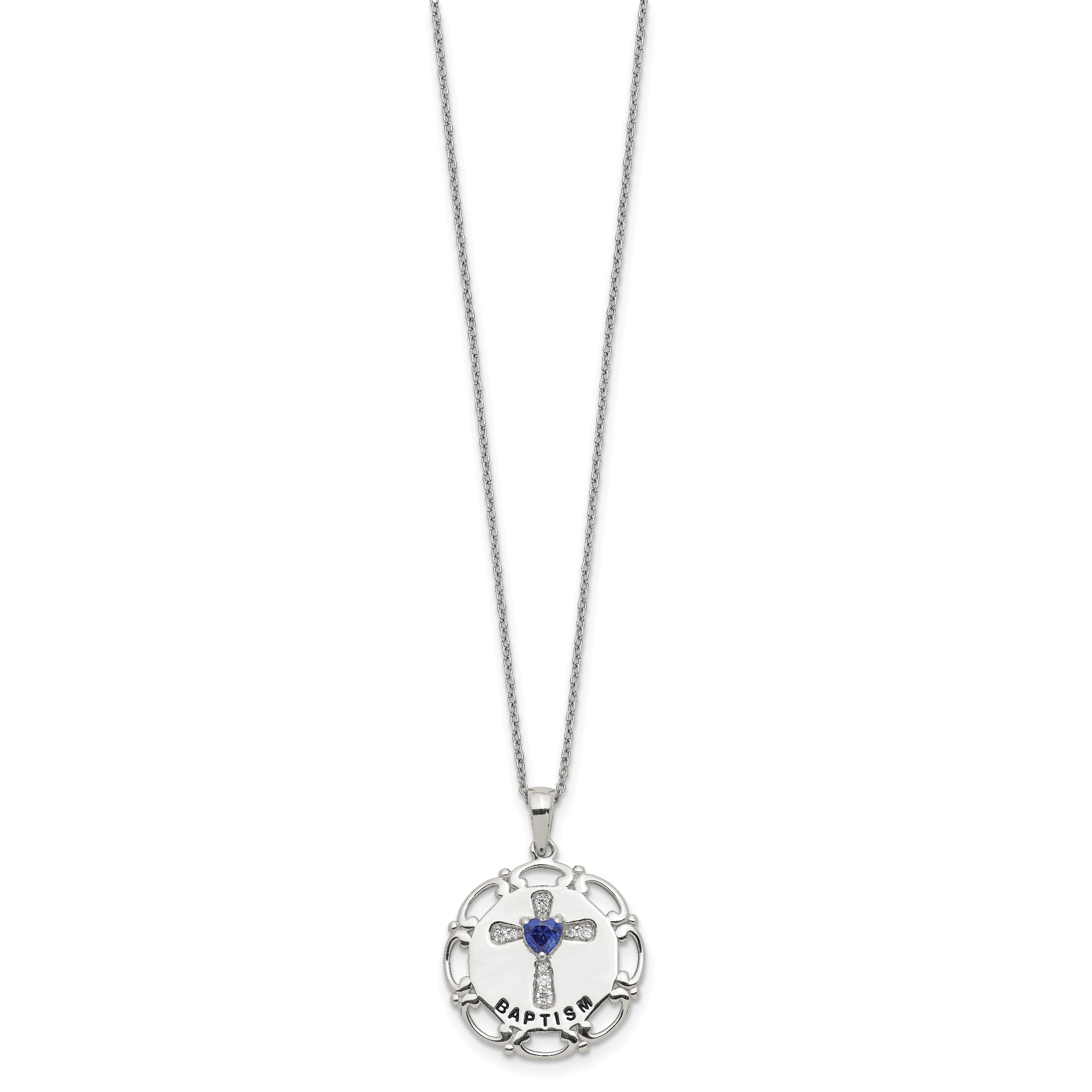 Sterling Silver Enameled Blue & Clear CZ Cross Necklace Secondary image