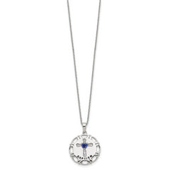 Sterling Silver Enameled Blue & Clear CZ Cross Necklace