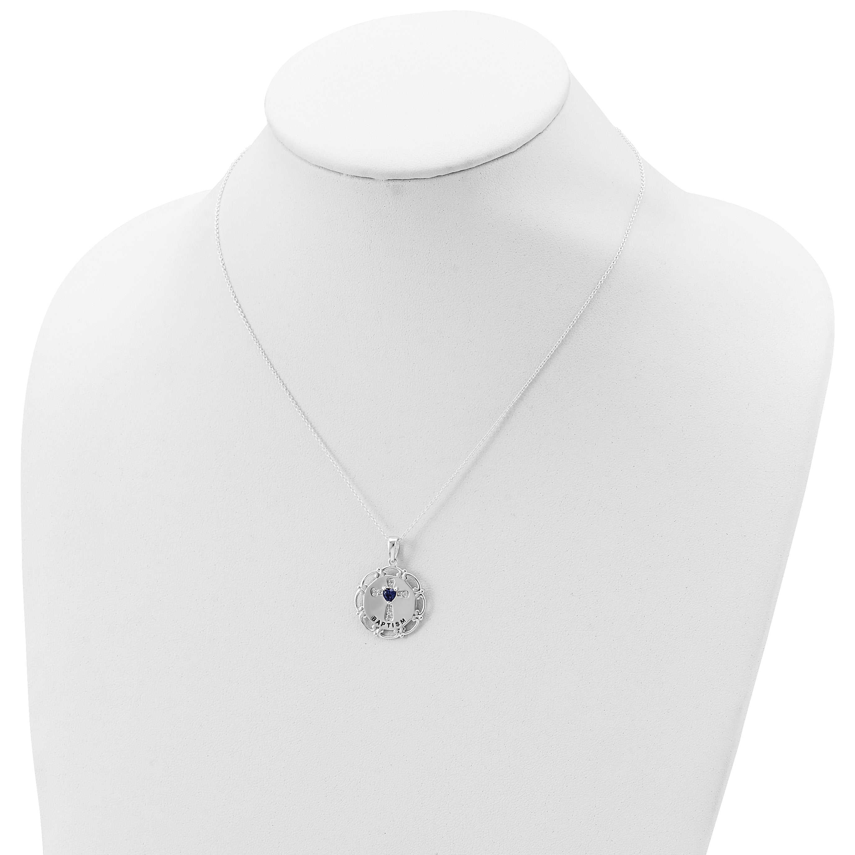 Sterling Silver Enameled Blue & Clear CZ Cross Necklace