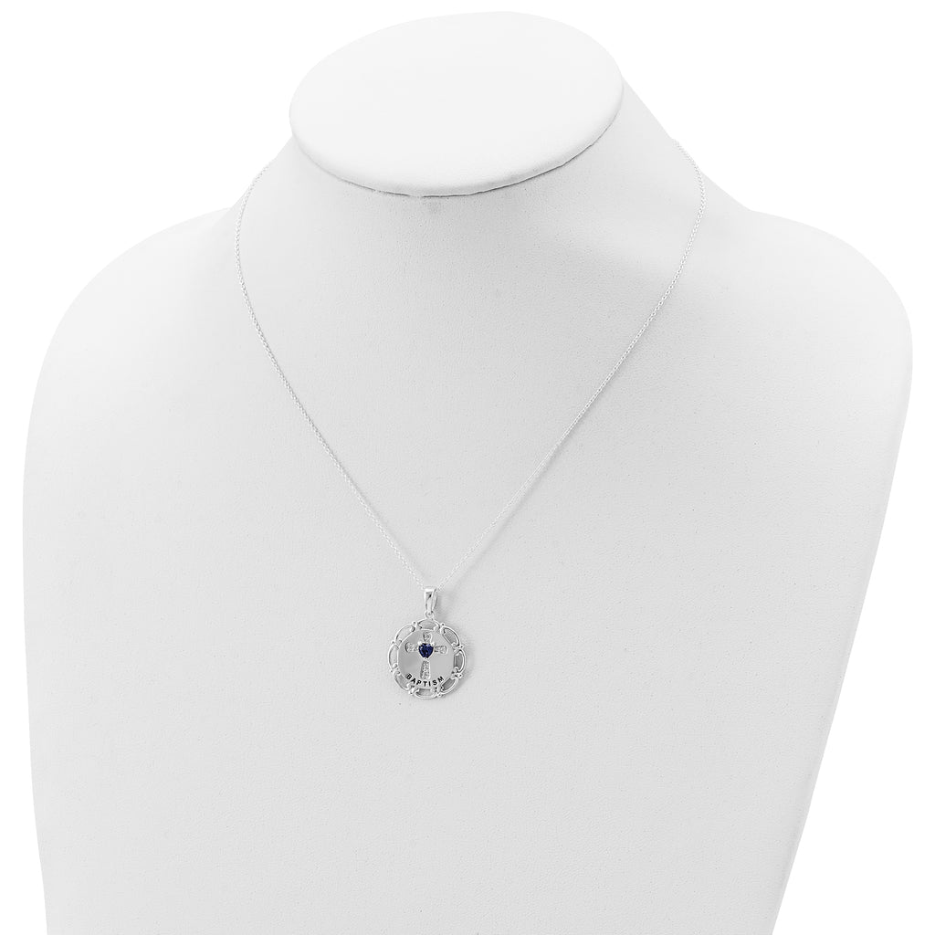 Sterling Silver Enameled Blue & Clear CZ Cross Necklace