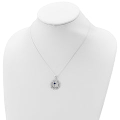 Sterling Silver Enameled Blue & Clear CZ Cross Necklace