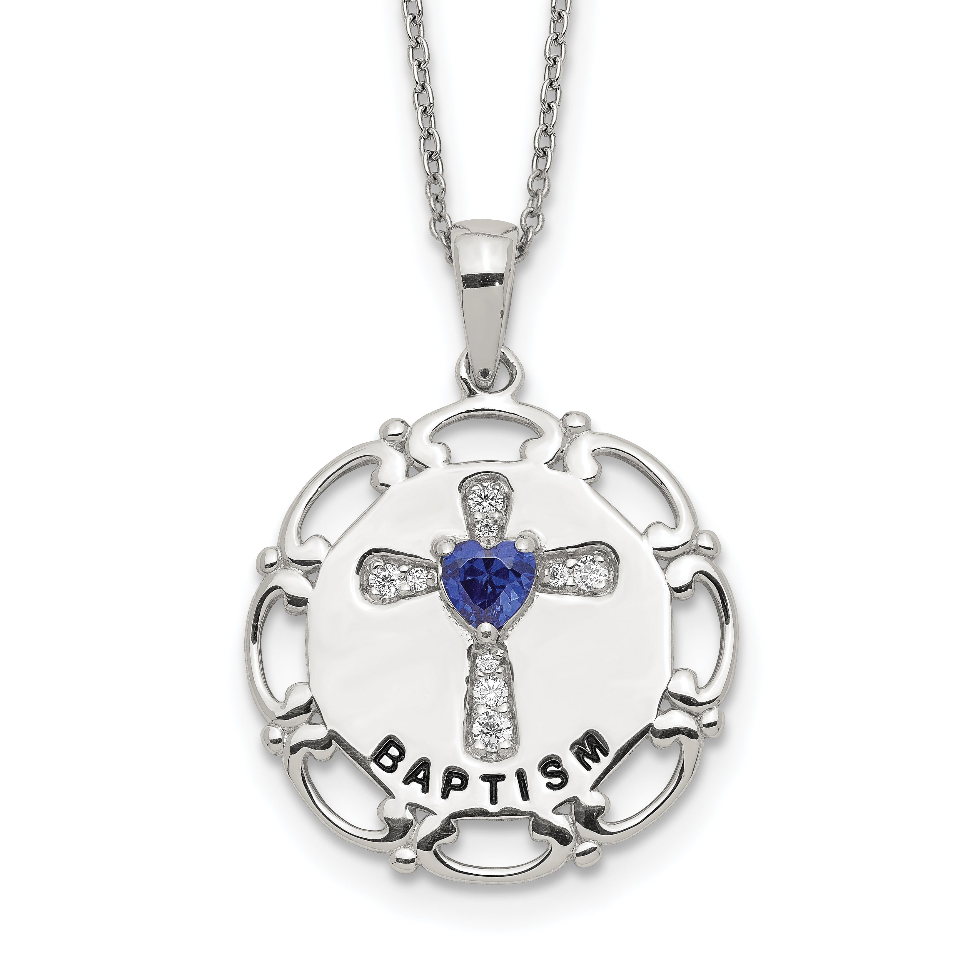 Sterling Silver Enameled Blue & Clear CZ Cross Necklace Main image