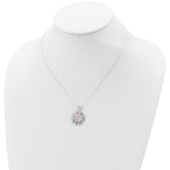 Sterling Silver Enameled Pink & Clear CZ Cross Necklace