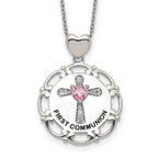 Sterling Silver Enameled Pink & Clear CZ Cross Necklace