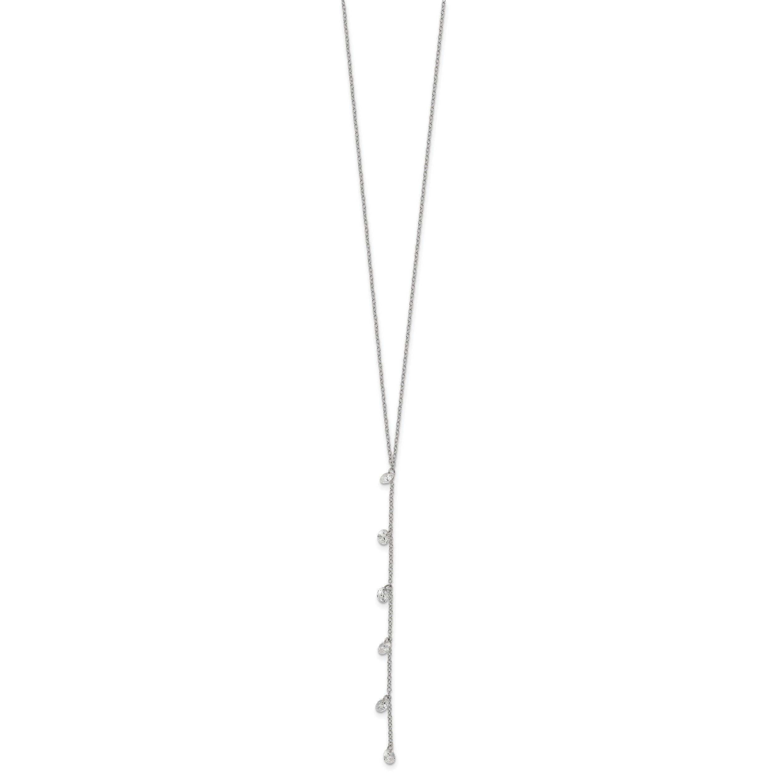 Sterling Silver Rhodium-plated CZ Dangle With  2in ext. Necklace