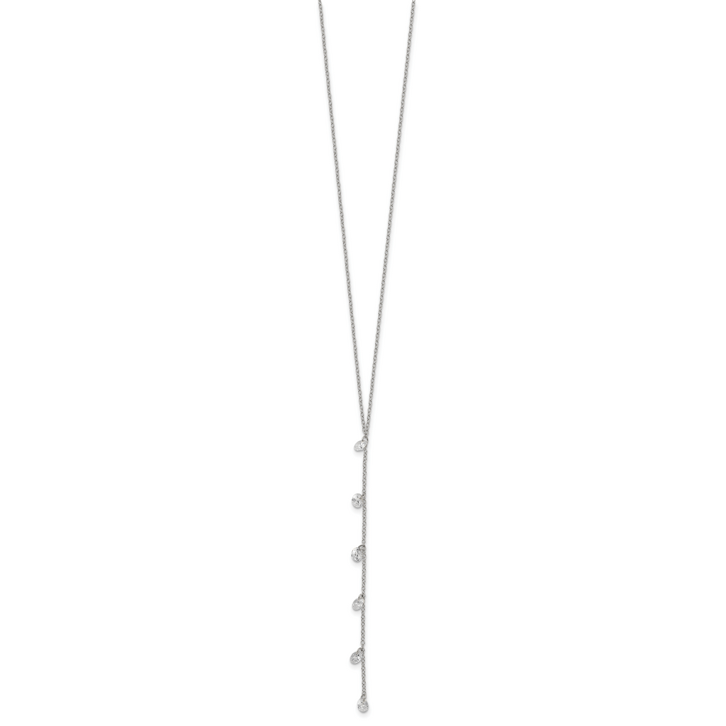Sterling Silver Rhodium-plated CZ Dangle With  2in ext. Necklace