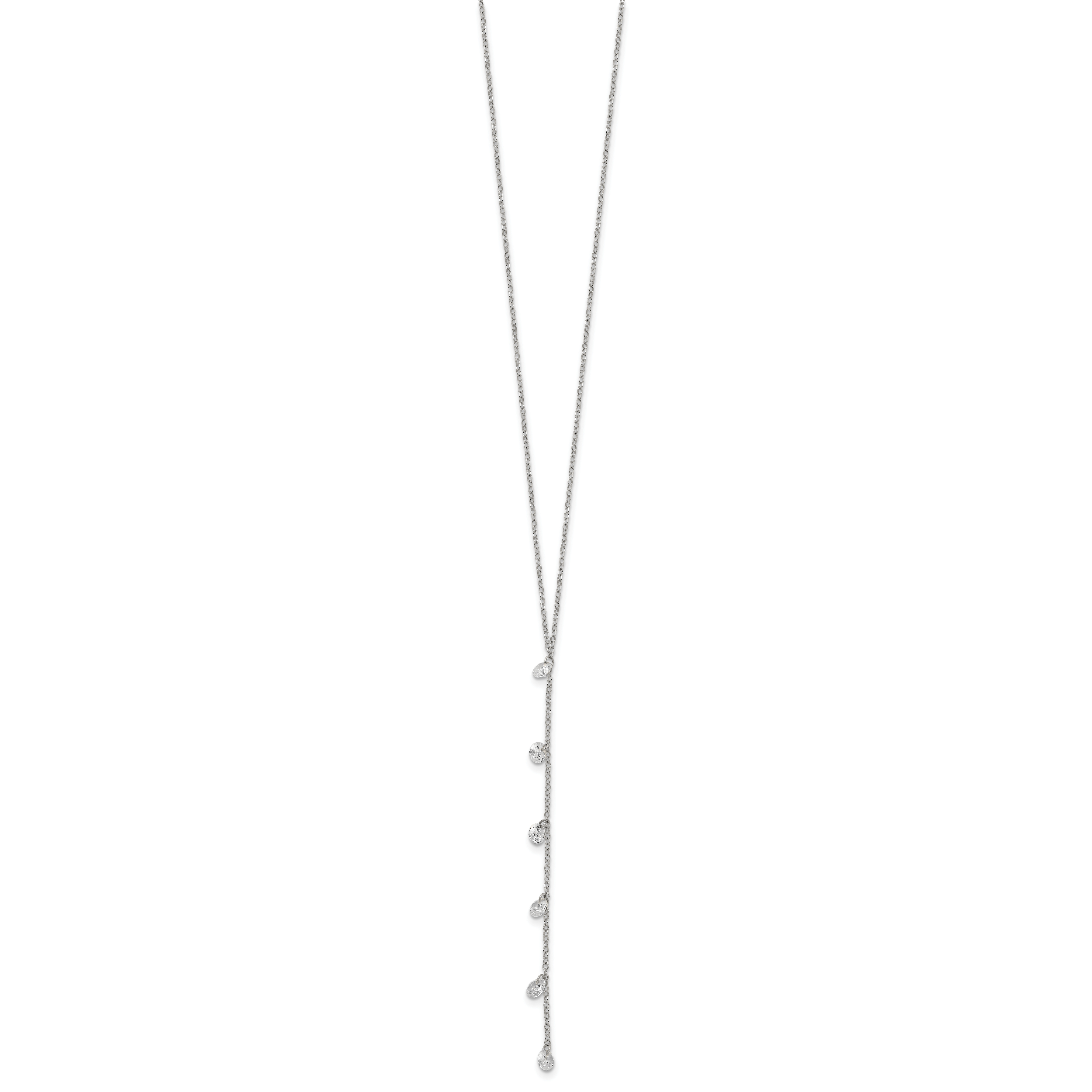 Sterling Silver Rhodium-plated CZ Dangle With  2in ext. Necklace