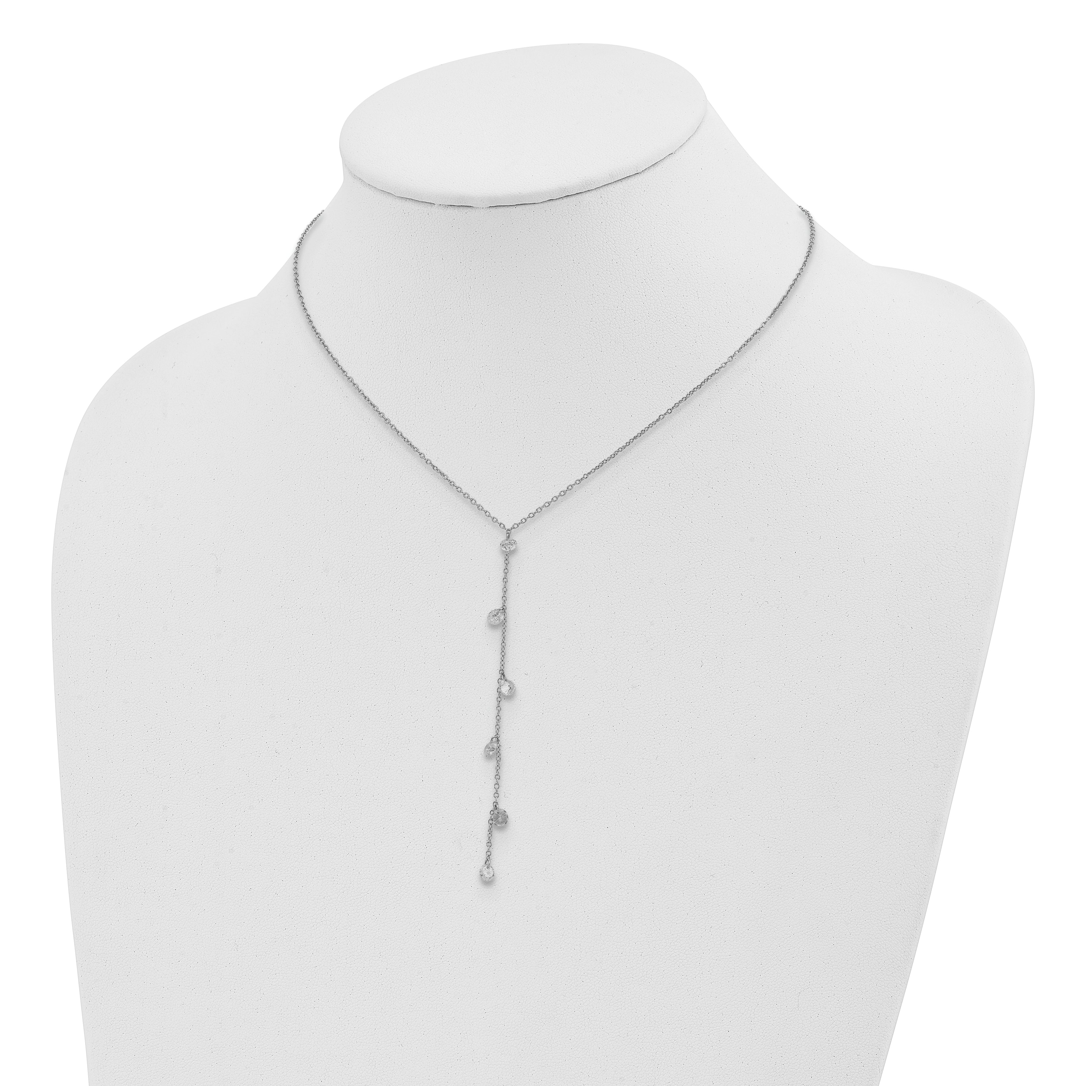 Sterling Silver Rhodium-plated CZ Dangle With  2in ext. Necklace