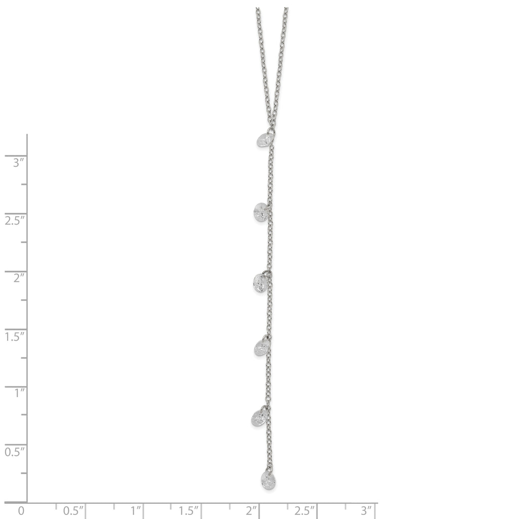 Sterling Silver Rhodium-plated CZ Dangle With  2in ext. Necklace