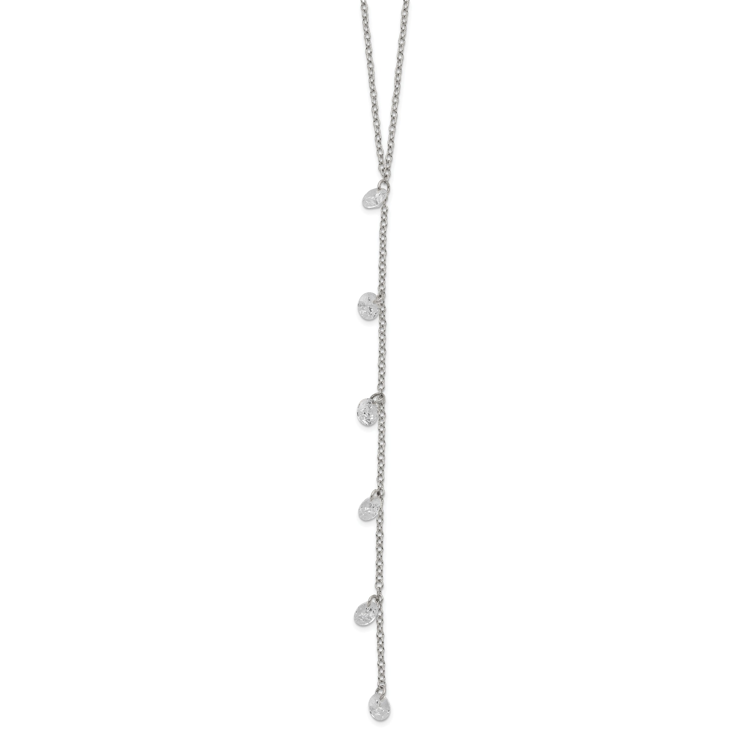 Sterling Silver Rhodium-plated CZ Dangle With  2in ext. Necklace