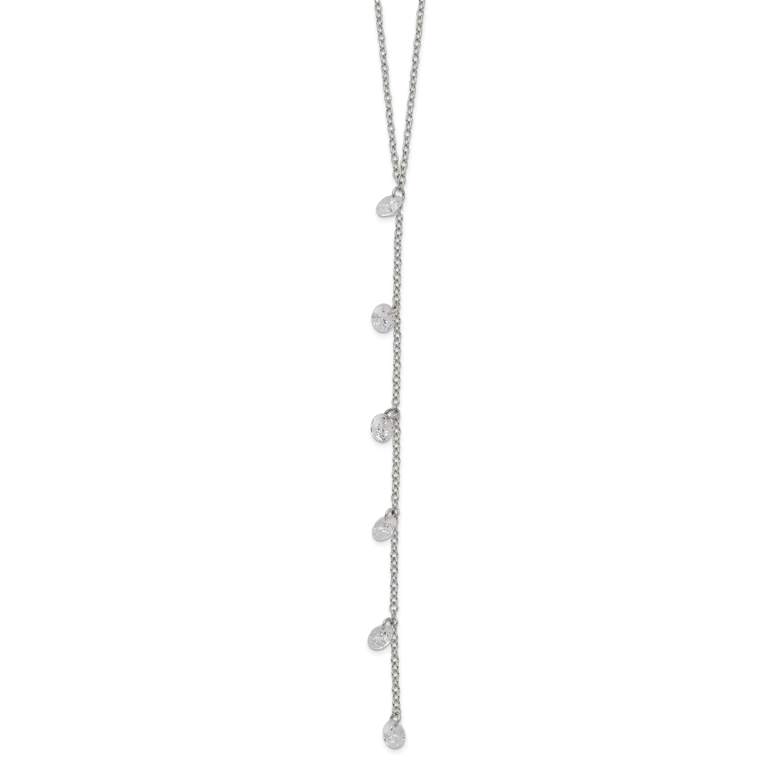 Sterling Silver Rhodium-plated CZ Dangle With  2in ext. Necklace